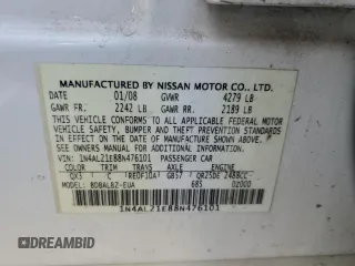 2008 Nissan Altima 2.5 SL with VIN 1N4AL21E88N476101, listed as a Copart auction lot 48724565 with 214,485 mi miles and Salvage Title. Bid and sale history available at carsss.com. Image 14.