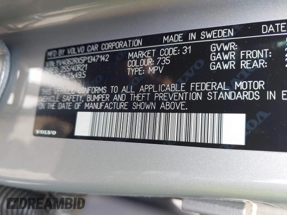 2023 Volvo XC60 Ultimate Dark Theme с VIN YV4062RX5P1347142, выставлен на аукционе IAAI как лот 42370431 с пробегом 19 510 миль миль и . История ставок и продаж доступна на DreamBid. Изображение 9.