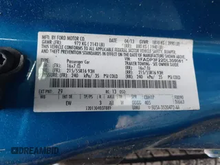 2013 Ford Focus SE with VIN 1FADP3F22DL305081, listed as a IAAI auction lot 41749888 with 117,480 mi miles. Bid and sale history available at carsss.com. Image 9.