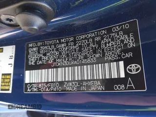 2010 Toyota Prius II with VIN JTDKN3DUXA0145833, listed as a IAAI auction lot 41992320 with 196,086 mi miles. Bid and sale history available at carsss.com. Image 9.