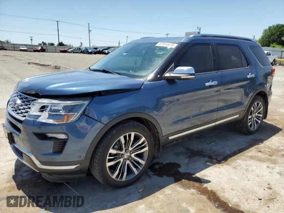 2018 Ford Explorer Platinum z VIN 1FM5K8HT4JGA54385, wystawiony jako Copart lot #57814475 z przebiegiem 105 489 mil mil oraz Szkoda całkowita • Salvage title. Historia ofert i sprzedaży dostępna na DreamBid. Obrazek 1.