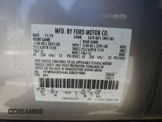 2020 Ford Explorer XLT z VIN 1FMSK8DH4LGB31585, wystawiony jako Copart lot #56982185 z przebiegiem 36 117 mil mil oraz Szkoda całkowita • Salvage title. Historia ofert i sprzedaży dostępna na DreamBid. Obrazek 13.