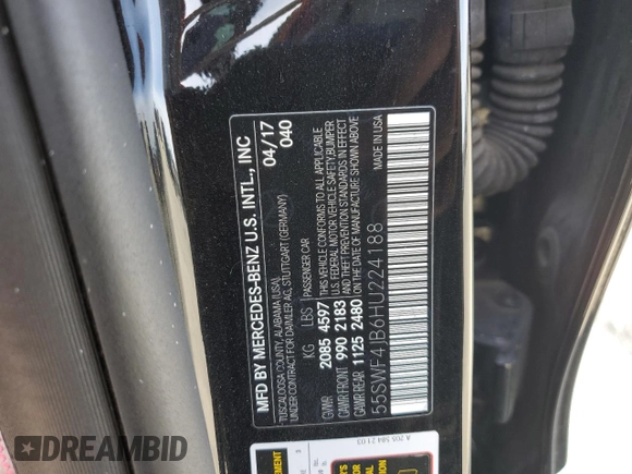 2017 Mercedes-Benz C 300 с VIN 55SWF4JB6HU224188, выставлен на аукционе Copart как лот 54078665 с пробегом Не указан миль и Списание • Salvage title. История ставок и продаж доступна на DreamBid. Изображение 13.