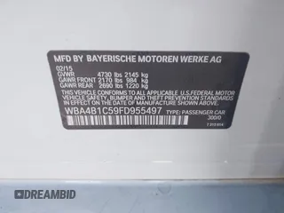 2015 BMW 4 Series 435i with VIN WBA4B1C59FD955497, listed as a IAAI auction lot 41174096 with 101,047 mi miles and . Bid and sale history available at carsss.com. Image 9.