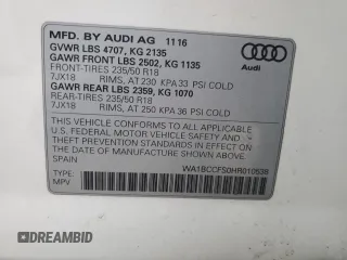 2017 Audi Q3 Premium with VIN WA1BCCFS0HR010538, listed as a Copart auction lot 48547445 with 141,489 mi miles and Salvage Title. Bid and sale history available at carsss.com. Image 12.