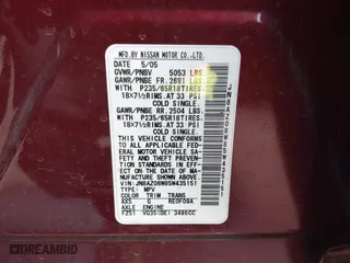 2005 Nissan Murano SL with VIN JN8AZ08W85W435151, listed as a IAAI auction lot 41077675 with 142,629 mi miles. Bid and sale history available at carsss.com. Image 9.
