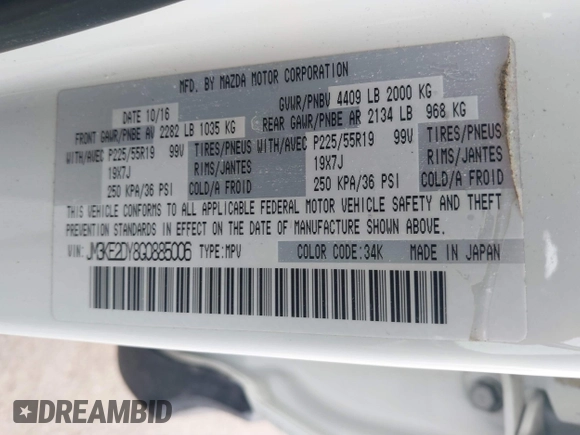 2016 Mazda CX-5 Grand Touring z VIN JM3KE2DY8G0885006, wystawiony jako IAAI lot #41615873 z przebiegiem 118 890 mil mil oraz . Historia ofert i sprzedaży dostępna na DreamBid. Obrazek 9.
