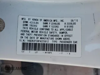 2015 Honda Accord LX with VIN 1HGCR2F38FA225612, listed as a Copart auction lot 47262415 with 129,228 mi miles and Salvage Title. Bid and sale history available at DreamBid. Image 15.