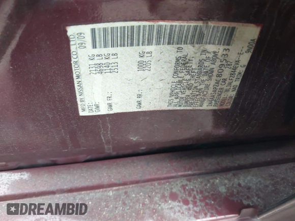 2010 Nissan Maxima SV with VIN 1N4AA5AP2AC809533, listed as a IAAI auction lot 41795703 with 132,961 mi miles and . Bid and sale history available at DreamBid. Image 9.