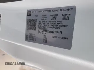 2024 GMC Sierra 1500 with VIN 3GTNUAED0RG333478, listed as a Copart auction lot 86540664 with 7,339 mi miles and Salvage Title. Bid and sale history available at DreamBid. Image 13.