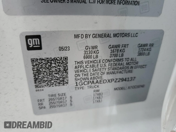 2023 Chevrolet Silverado 1500 with VIN 1GCPAAEDXPZ294137, listed as a Copart auction lot 88220115 with 42,456 mi miles and Salvage Title. Bid and sale history available at DreamBid. Image 14.