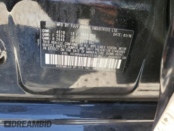 2016 Subaru Legacy 2.5i Premium with VIN 4S3BNAH60G3036787, listed as a Copart auction lot 69507062 with 75,222 mi miles. Bid and sale history available at carsss.com. Image 14.