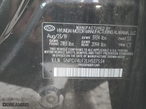 2020 Hyundai Elantra SE with VIN 5NPD74LF2LH527534, listed as a Copart auction lot 86832754 with 63,039 mi miles and Salvage Title. Bid and sale history available at carsss.com. Image 12.