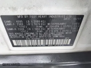 2012 Subaru Outback 2.5i Prem with VIN 4S4BRBCC0C3213822, listed as a IAAI auction lot 41854715 with 73,928 mi miles. Bid and sale history available at carsss.com. Image 9.