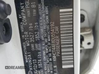 2013 Hyundai Accent GLS with VIN KMHCT4AE8DU554192, listed as a Copart auction lot 56010635 with 57,473 mi miles and Salvage title. Bid and sale history available at DreamBid. Image 12.