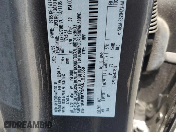 2022 Ford Bronco z VIN 1FMEE5DP6NLB28658, wystawiony jako Copart lot #60632405 z przebiegiem 28 221 mil mil oraz Szkoda całkowita • Salvage title. Historia ofert i sprzedaży dostępna na DreamBid. Obrazek 13.
