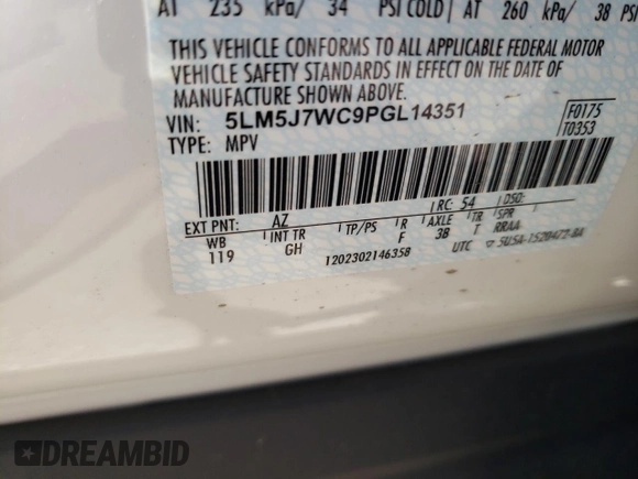 2023 Lincoln Aviator Reserve with VIN 5LM5J7WC9PGL14351, listed as a Copart auction lot 53533333 with 1,347 mi miles and Non repairable. Bid and sale history available at DreamBid. Image 14.