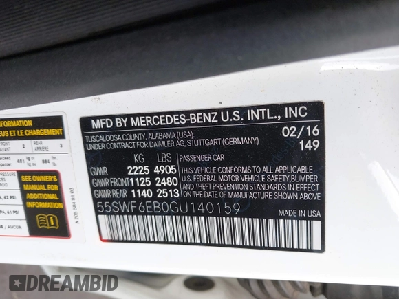 2016 Mercedes-Benz C 450 AMG with VIN 55SWF6EB0GU140159, listed as a IAAI auction lot 41702422 with 109,563 mi miles and . Bid and sale history available at carsss.com. Image 9.