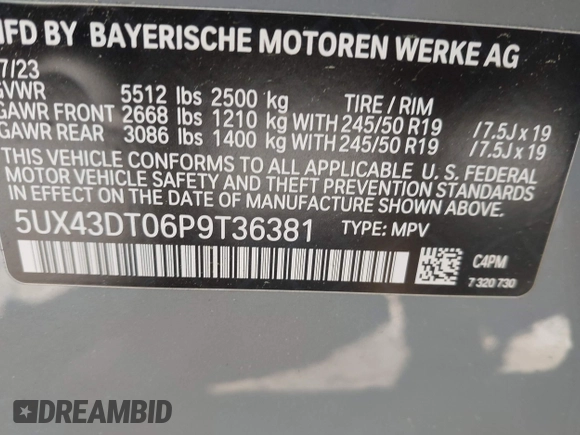2023 BMW X4 M40i with VIN 5UX43DT06P9T36381, listed as a IAAI auction lot 41999429 with 21,444 mi miles and . Bid and sale history available at DreamBid. Image 8.