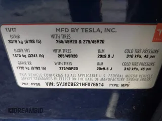 2017 Tesla Model X 90D z VIN 5YJXCBE21HF076514, wystawiony jako IAAI lot #41559020 z przebiegiem 108 573 mil mil oraz . Historia ofert i sprzedaży dostępna na DreamBid. Obrazek 9.