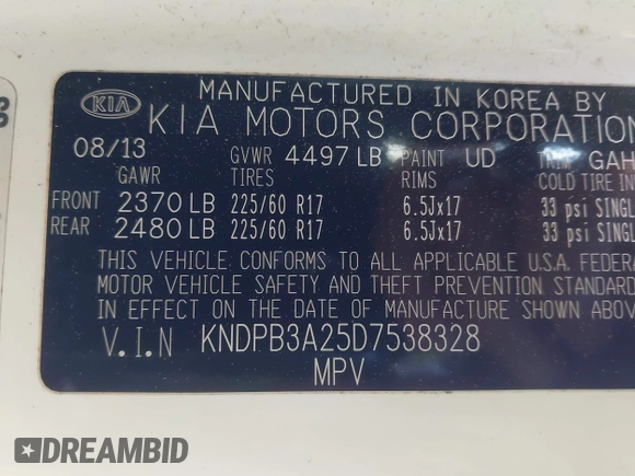2013 Kia Sportage LX with VIN KNDPB3A25D7538328, listed as a IAAI auction lot 41989605 with 101,064 mi miles. Bid and sale history available at carsss.com. Image 9.