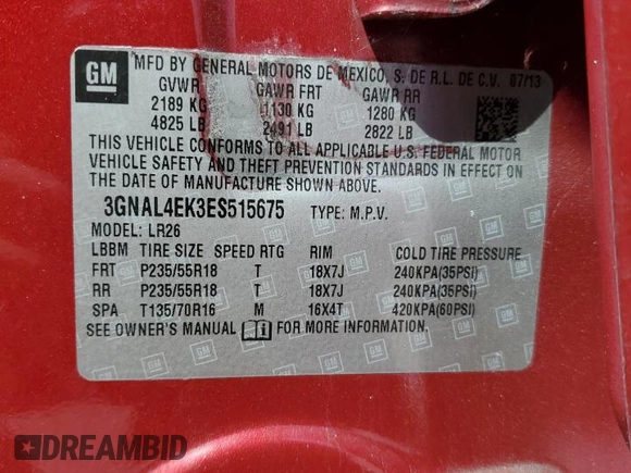 2014 Chevrolet Captiva Sport LTZ with VIN 3GNAL4EK3ES515675, listed as a Copart auction lot 77643574 with 93,242 mi miles and Salvage Title. Bid and sale history available at DreamBid. Image 15.