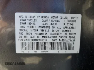 2013 Honda Fit с VIN JHMGE8H34DC069516, выставлен на аукционе Copart как лот 59993335 с пробегом 128 798 миль миль и Списание • Salvage title. История ставок и продаж доступна на DreamBid. Изображение 12.