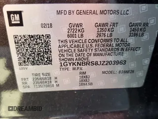 2018 Cadillac XT5 AWD with VIN 1GYKNBRS8JZ203963, listed as a Copart auction lot 57243165 with 18,407 mi miles and Salvage title. Bid and sale history available at DreamBid. Image 13.