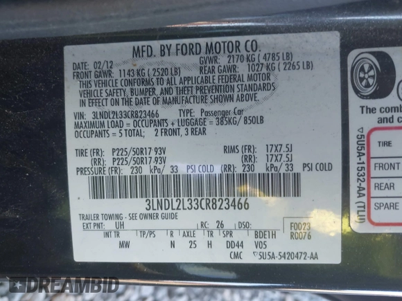 2012 Lincoln MKZ Hybrid with VIN 3LNDL2L33CR823466, listed as a IAAI auction lot 41040972 with 107,264 mi miles and . Bid and sale history available at carsss.com. Image 9.