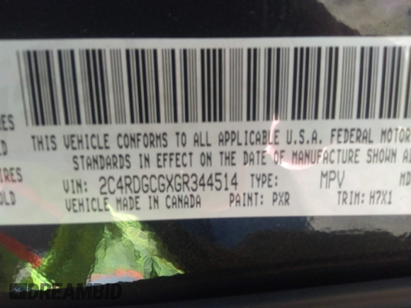 2016 Dodge Grand Caravan SXT with VIN 2C4RDGCGXGR344514, listed as a IAAI auction lot 36241145 with Not Provided miles and . Bid and sale history available at DreamBid. Image 9.