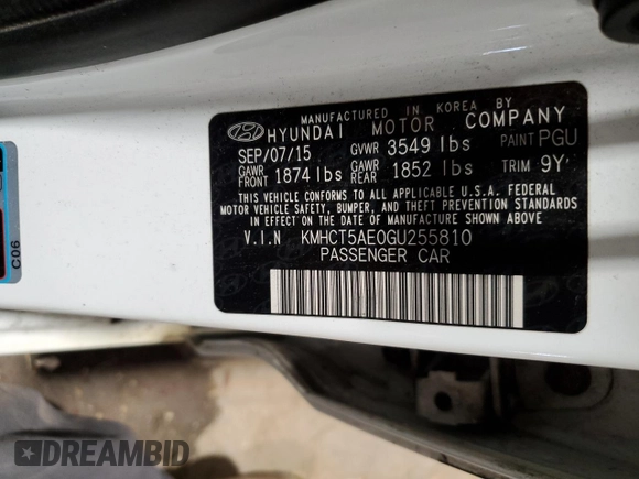 2016 Hyundai Accent SE with VIN KMHCT5AE0GU255810, listed as a Copart auction lot 52574315 with 107,030 mi miles and Salvage Title. Bid and sale history available at carsss.com. Image 12.