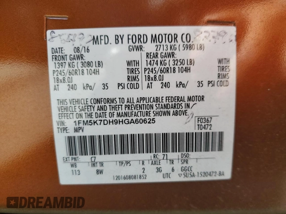 2017 Ford Explorer XLT with VIN 1FM5K7DH9HGA60625, listed as a Copart auction lot 46456765 with 91,824 mi miles and Salvage Title. Bid and sale history available at carsss.com. Image 14.