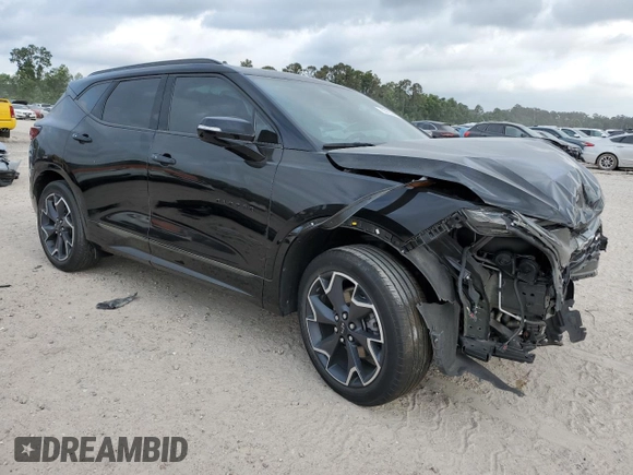 2022 Chevrolet Blazer RS with VIN 3GNKBERS0NS112129, listed as a Copart auction lot 55105345 with 27,600 mi miles and Salvage title. Bid and sale history available at DreamBid. Image 4.