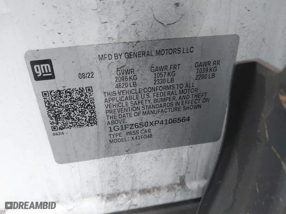 2023 Chevrolet Bolt EUV Premier with VIN 1G1FZ6S0XP4106564, listed as a IAAI auction lot 41454638 with 42,263 mi miles. Bid and sale history available at carsss.com. Image 9.