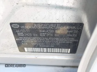 2012 Hyundai Sonata GLS with VIN 5NPEB4AC7CH331701, listed as a IAAI auction lot 42112081 with 122,050 mi miles. Bid and sale history available at carsss.com. Image 9.