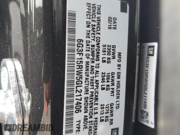 2016 Chevrolet SS with VIN 6G3F15RW5GL217406, listed as a Copart auction lot 55918005 with Not provided miles and Salvage title. Bid and sale history available at DreamBid. Image 12.