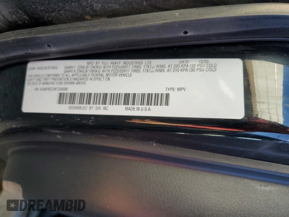 2006 Subaru Legacy Outback Limited with VIN 4S4BP62C667334088, listed as a Copart auction lot 46993635 with 170,308 mi miles and Salvage title. Bid and sale history available at DreamBid. Image 13.