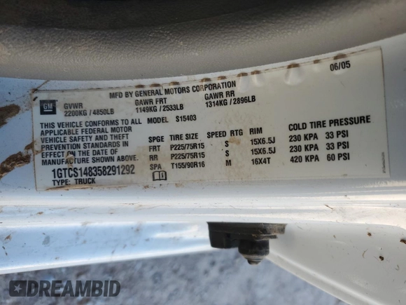 2005 GMC Canyon SL Z85 with VIN 1GTCS148358291292, listed as a Copart auction lot 79158774 with 92,611 mi miles and Salvage Title. Bid and sale history available at carsss.com. Image 13.