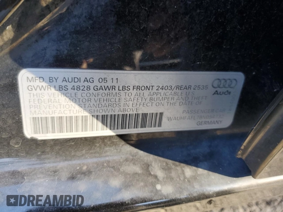 2011 Audi A4 2.0T Premium Plus with VIN WAUHFAFL7BN054732, listed as a Copart auction lot 76632254 with 0 mi miles and Salvage Title. Bid and sale history available at carsss.com. Image 12.