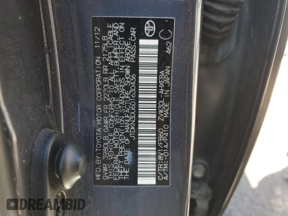 2013 Toyota Prius One with VIN JTDKN3DU6D1630436, listed as a Copart auction lot 49462005 with 219,851 mi miles and Salvage Title. Bid and sale history available at carsss.com. Image 13.