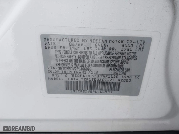 2023 Nissan Kicks SR with VIN 3N1CP5DV2PL466993, listed as a IAAI auction lot 41467697 with 12,871 mi miles. Bid and sale history available at carsss.com. Image 9.