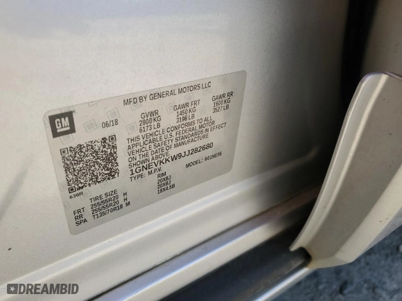 2018 Chevrolet Traverse High Country with VIN 1GNEVKKW9JJ282680, listed as a Copart auction lot 47005675 with 102,651 mi miles and Salvage Title. Bid and sale history available at carsss.com. Image 13.