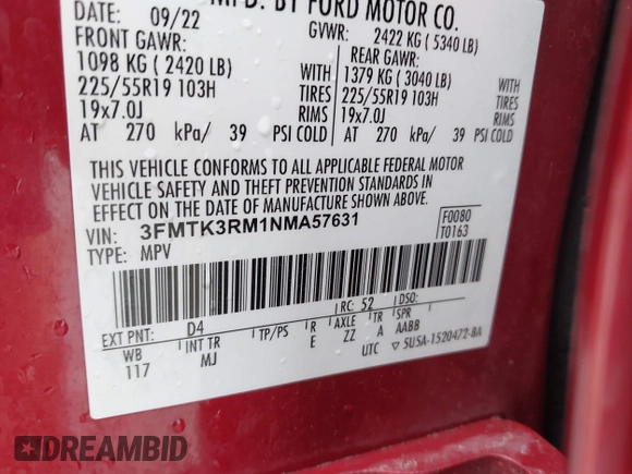2022 Ford Mustang Mach-E Premium с VIN 3FMTK3RM1NMA57631, выставлен на аукционе IAAI как лот 42369574 с пробегом 108 893 миль миль и . История ставок и продаж доступна на DreamBid. Изображение 9.