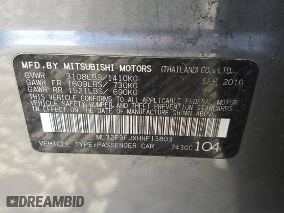 2017 Mitsubishi Mirage ES z VIN ML32F3FJXHHF13803, wystawiony jako Copart lot #52247305 z przebiegiem 70 396 mil mil oraz Szkody całkowita. Historia ofert i sprzedaży dostępna na DreamBid. Obrazek 13.