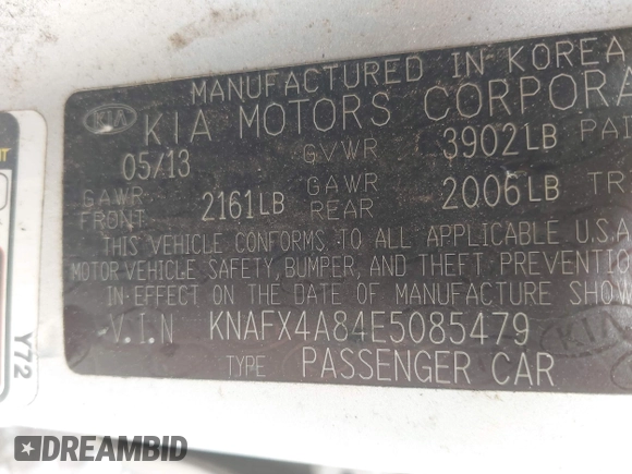 2014 Kia Forte EX with VIN KNAFX4A84E5085479, listed as a IAAI auction lot 41886196 with 183,815 mi miles. Bid and sale history available at carsss.com. Image 9.