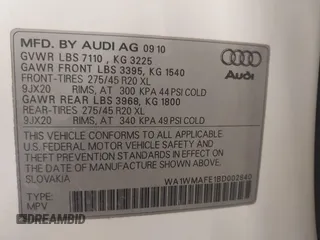 2011 Audi Q7 3.0L TDI Prestige with VIN WA1WMAFE1BD002840, listed as a IAAI auction lot 41537638 with 196,088 mi miles. Bid and sale history available at carsss.com. Image 9.