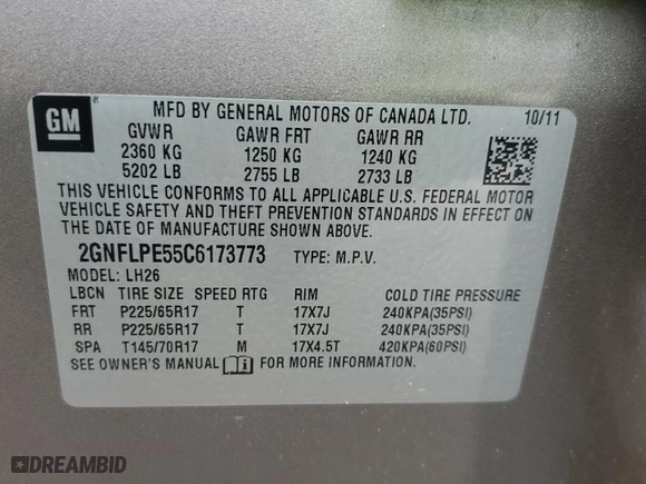 2012 Chevrolet Equinox LT w/2LT with VIN 2GNFLPE55C6173773, listed as a Copart auction lot 53961474 with 163,806 mi miles and Salvage Title. Bid and sale history available at carsss.com. Image 13.