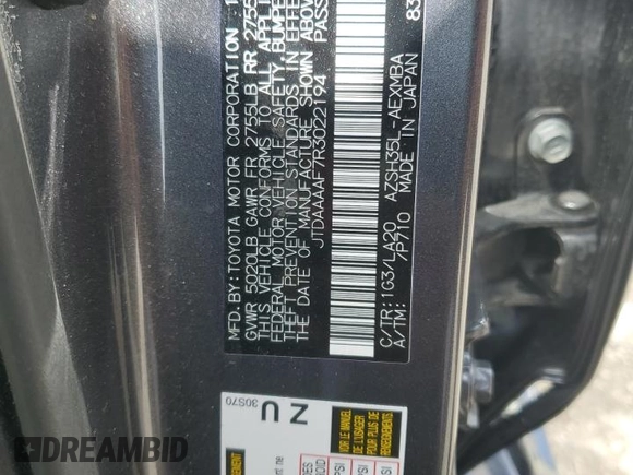 2024 Toyota Crown XLE with VIN JTDAAAAF7R3022194, listed as a Copart auction lot 54059125 with 22,977 mi miles and Salvage Title. Bid and sale history available at DreamBid. Image 12.