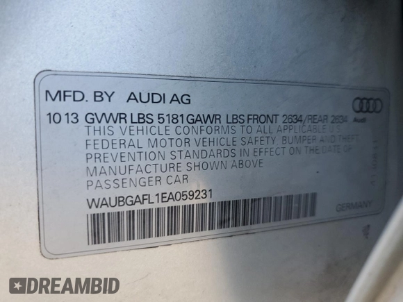 2014 Audi S4 Premium Plus z VIN WAUBGAFL1EA059231, wystawiony jako Copart lot #48621905 z przebiegiem 142 520 mil mil oraz Szkoda całkowita • Salvage title. Historia ofert i sprzedaży dostępna na DreamBid. Obrazek 14.