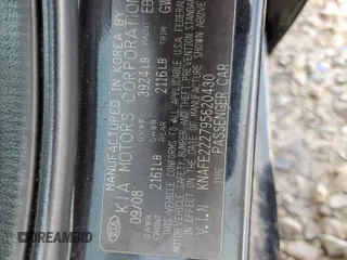 2009 Kia Spectra EX with VIN KNAFE222795620430, listed as a Copart auction lot 51170895 with 172,719 mi miles and Salvage Title. Bid and sale history available at carsss.com. Image 12.